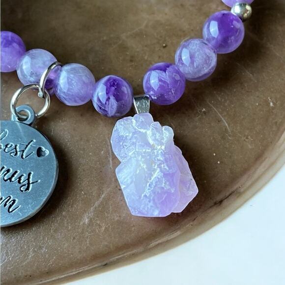 Bonus Mom Bracelet with Card - Amethyst Stretch NIB - Picture 2 of 6